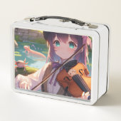 Anime Girl Playing Violine und Axolotls Metall Brotdose (Rückseite)