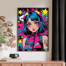Anime Girl Poster Moderner Pop Art Style Wall Deko