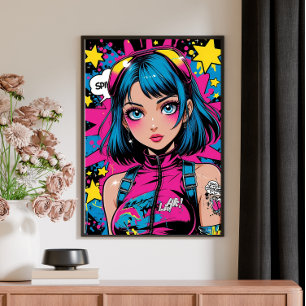 Anime Girl Poster Moderner Pop Art Style Wall Deko