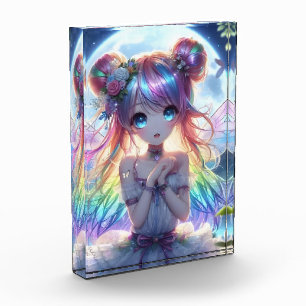 Anime Girl Rainbow Hair Singing Moon Fairy Fotoblock