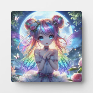Anime Girl Rainbow Hair Singing Moon Fairy Fotoplatte