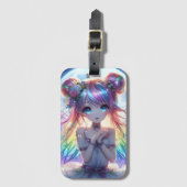 Anime Girl Rainbow Hair Singing Moon Fairy Gepäckanhänger (Vorderseite Vertikal)