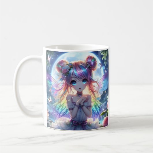 Anime Girl Rainbow Hair Singing Moon Fairy Kaffeetasse (Links)