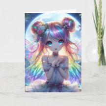 Anime Girl Rainbow Hair Singing Moon Fairy