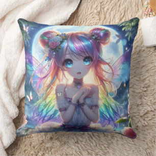 Anime Girl Rainbow Hair Singing Moon Fairy Kissen