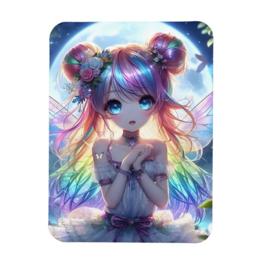 Anime Girl Rainbow Hair Singing Moon Fairy Magnet (Vertikal)