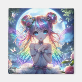 Anime Girl Rainbow Hair Singing Moon Fairy Magnet