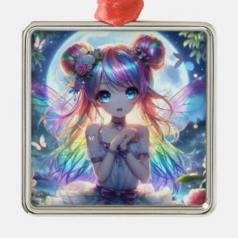 Anime Girl Rainbow Hair Singing Moon Fairy Ornament Aus Metall