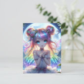 Anime Girl Rainbow Hair Singing Moon Fairy Postkarte (Stehend Vorderseite)