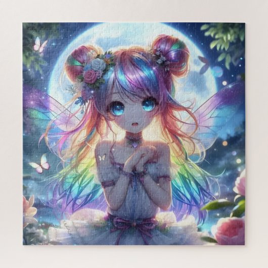 Anime Girl Rainbow Hair Singing Moon Fairy Puzzle (Vertikal)