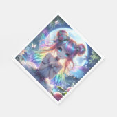 Anime Girl Rainbow Hair Singing Moon Fairy Serviette (Ecke)