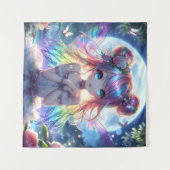 Anime Girl Rainbow Hair Singing Moon Fairy Wandteppich (Vorderseite (Horizontal))