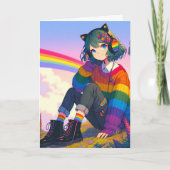 Anime Girl Rainbow Sweater Personalisiert Geburtst Karte (Vorderseite)