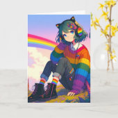Anime Girl Rainbow Sweater Personalisiert Geburtst Karte (Gelbe Blume)