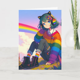 Anime Girl Rainbow Sweater Personalisiert Geburtst Karte