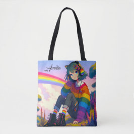 Anime Girl Rainbow Sweater Personalisiert Tasche