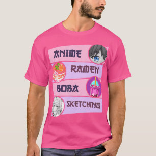 Anime Girl Ramen Boba Art Lover Sketching Aestheti T-Shirt