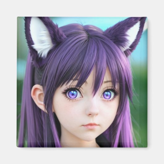 Anime Girl Realistic Fox Ears Magnet (Vorne)
