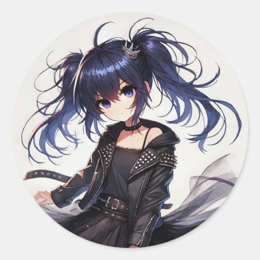 Anime girl rockistic Classic Round Sticker (Vorderseite)