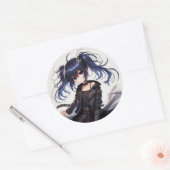 Anime girl rockistic Classic Round Sticker (Umschlag)