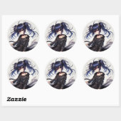 Anime girl rockistic Classic Round Sticker (Blatt)