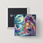 Anime Girl Singing Moonlight Pixie Rainbow Mermaid Button (Vorne & Hinten)