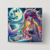 Anime Girl Singing Moonlight Pixie Rainbow Mermaid Button (Vorderseite)