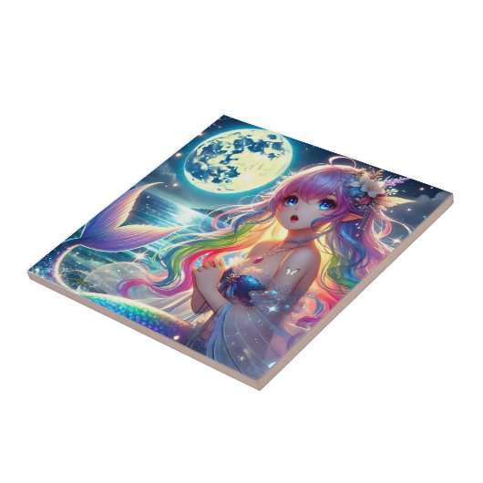 Anime Girl Singing Moonlight Pixie Rainbow Mermaid Fliese (Seite)