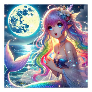 Anime Girl Singing Moonlight Pixie Rainbow Mermaid Fotodruck