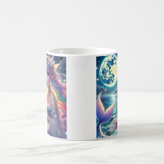 Anime Girl Singing Moonlight Pixie Rainbow Mermaid Kaffeetasse (Mittel)