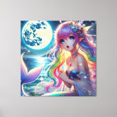 Anime Girl Singing Moonlight Pixie Rainbow Mermaid Leinwanddruck (Vorderseite)