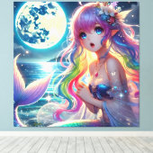 Anime Girl Singing Moonlight Pixie Rainbow Mermaid Leinwanddruck (Insitu (Holzboden))