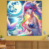 Anime Girl Singing Moonlight Pixie Rainbow Mermaid Leinwanddruck (Insitu (Wohnzimmer))