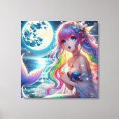 Anime Girl Singing Moonlight Pixie Rainbow Mermaid Leinwanddruck (Vorderseite)