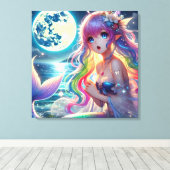 Anime Girl Singing Moonlight Pixie Rainbow Mermaid Leinwanddruck (Insitu (Holzboden))