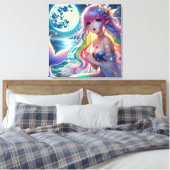 Anime Girl Singing Moonlight Pixie Rainbow Mermaid Leinwanddruck (Insitu (Schlafzimmer))