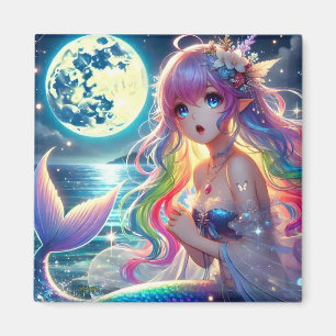 Anime Girl Singing Moonlight Pixie Rainbow Mermaid Magnet