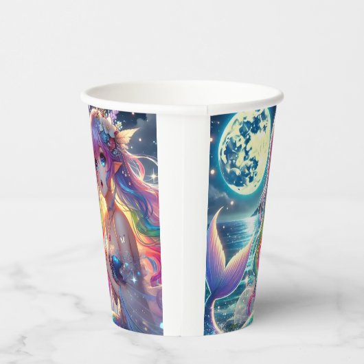 Anime Girl Singing Moonlight Pixie Rainbow Mermaid Pappbecher (Rechts)