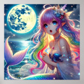 Anime Girl Singing Moonlight Pixie Rainbow Mermaid Poster (Vorne)