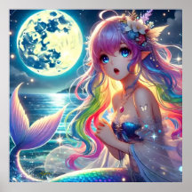 Anime Girl Singing Moonlight Pixie Rainbow Mermaid