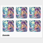 Anime Girl Singing Moonlight Pixie Rainbow Mermaid Quadratischer Aufkleber (Blatt)