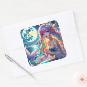 Anime Girl Singing Moonlight Pixie Rainbow Mermaid Quadratischer Aufkleber (Umschlag)
