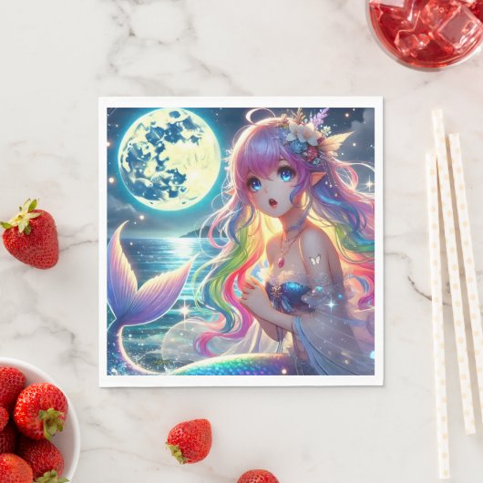 Anime Girl Singing Moonlight Pixie Rainbow Mermaid Serviette (Beispiel)