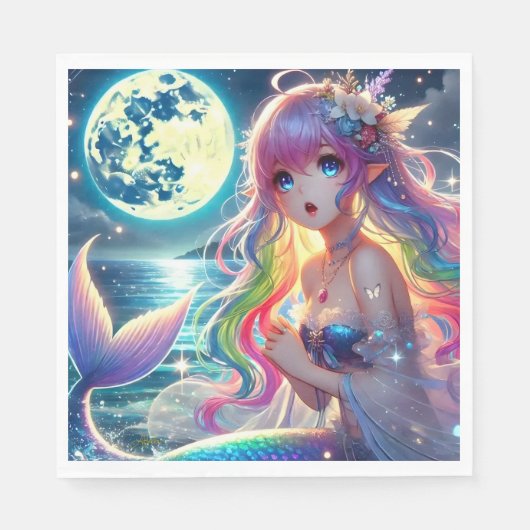 Anime Girl Singing Moonlight Pixie Rainbow Mermaid Serviette (Vorderseite)