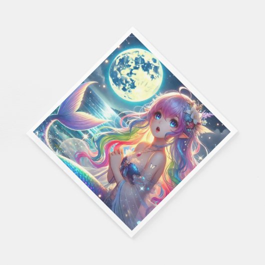 Anime Girl Singing Moonlight Pixie Rainbow Mermaid Serviette (Ecke)