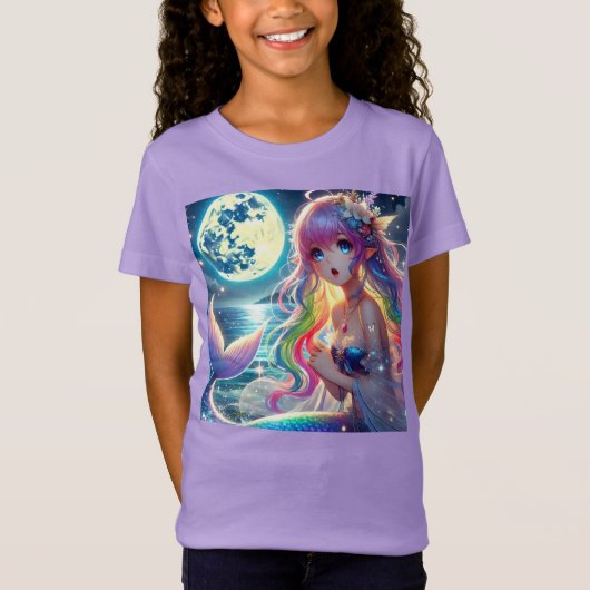 Anime Girl Singing Moonlight Pixie Rainbow Mermaid T-Shirt (Vorderseite)