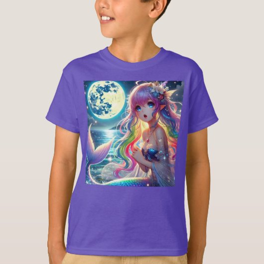 Anime Girl Singing Moonlight Pixie Rainbow Mermaid T-Shirt (Vorderseite)