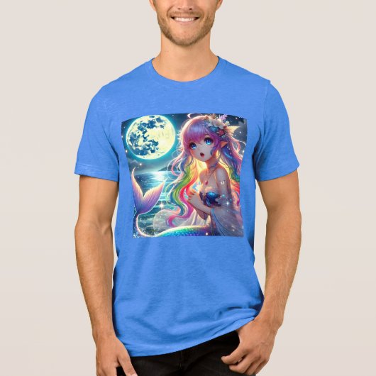 Anime Girl Singing Moonlight Pixie Rainbow Mermaid Tri-Blend Shirt (Vorderseite)