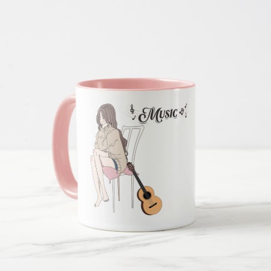 Anime Girl Sitting mit gwt & Musiknoten - Aesthe Tasse (Vorderseite Links)