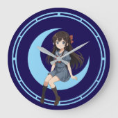Anime Girl Sitting On A Crescent Moon Große Wanduhr (Vorderseite)
